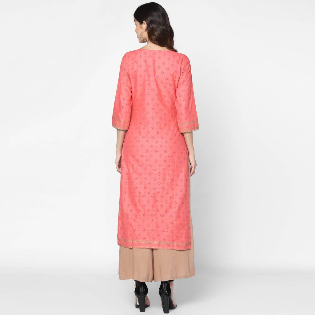 Cheera Hand Block Print Pitch & Skin Color Straight Kurta With Palazzo (MAAI-072K)