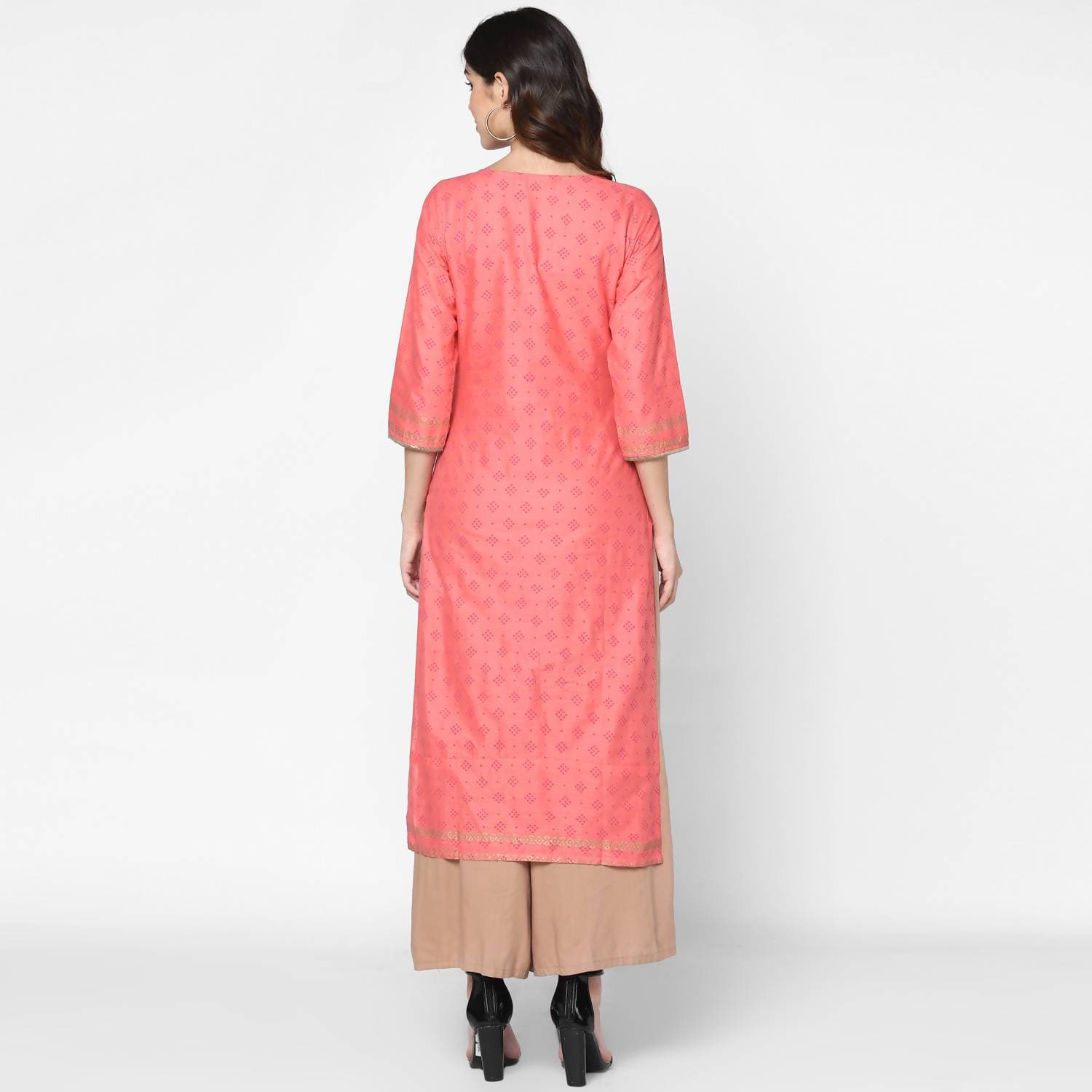 Cheera Hand Block Print Pitch & Skin Color Straight Kurta With Palazzo (MAAI-072K)