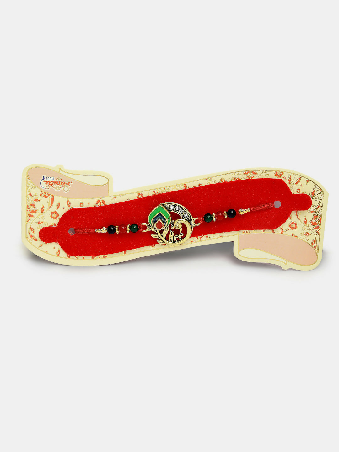 NVR Women & Men Set of 2 Multicolor Peacock Design Bhaiya Bhabhi Rakhi With Roli Chawal