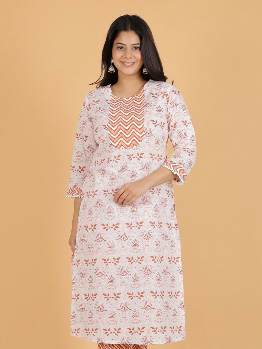Aramya White Soft Cotton Floral Straight Kurta for Women