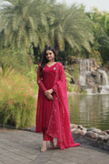 Jyoti Fashion Women's Pink Faux Blooming Embroidered Kurta with Trouser & Dupatta