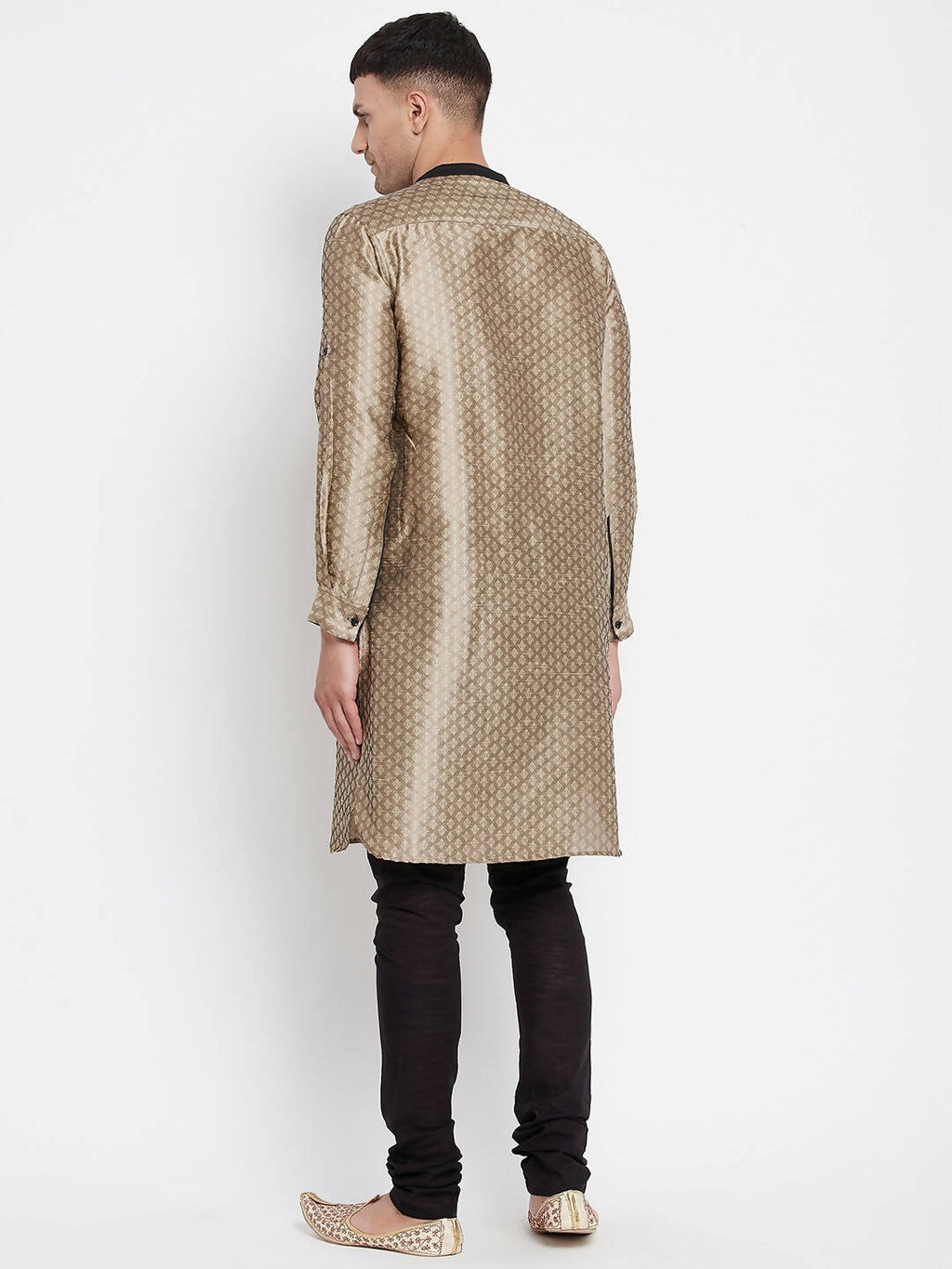 Even Apparels Beige Art Silk Men's Kurta With Contrast Collar And Placket