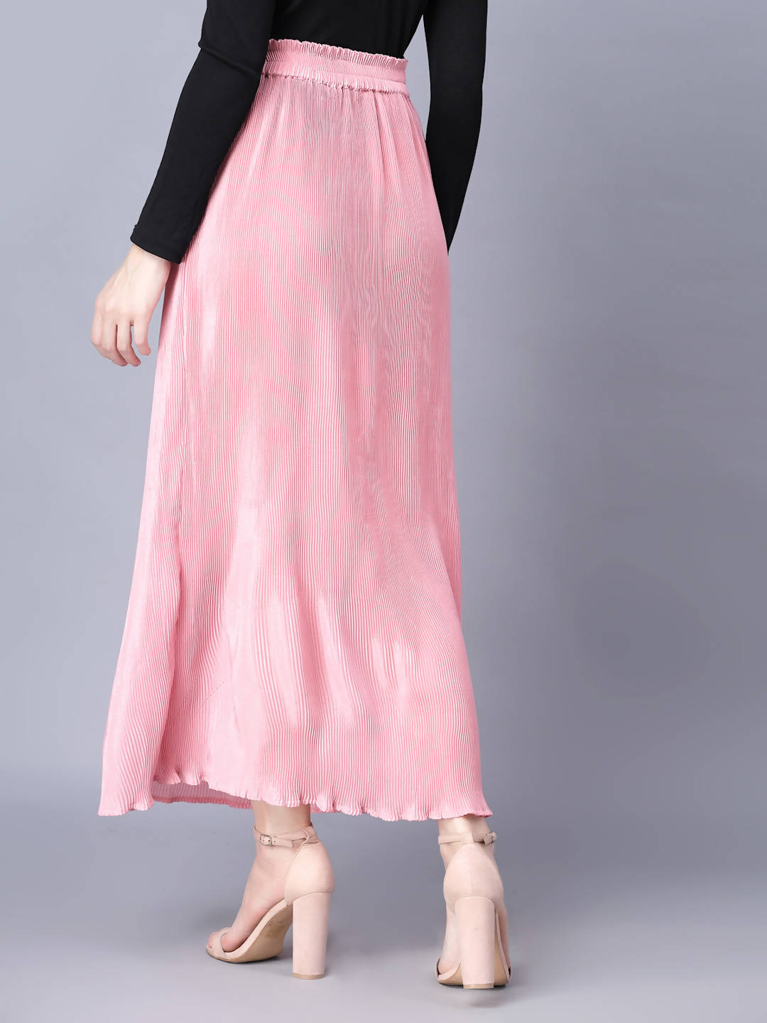 Myshka Chiffon Solid Pink Women Skirt