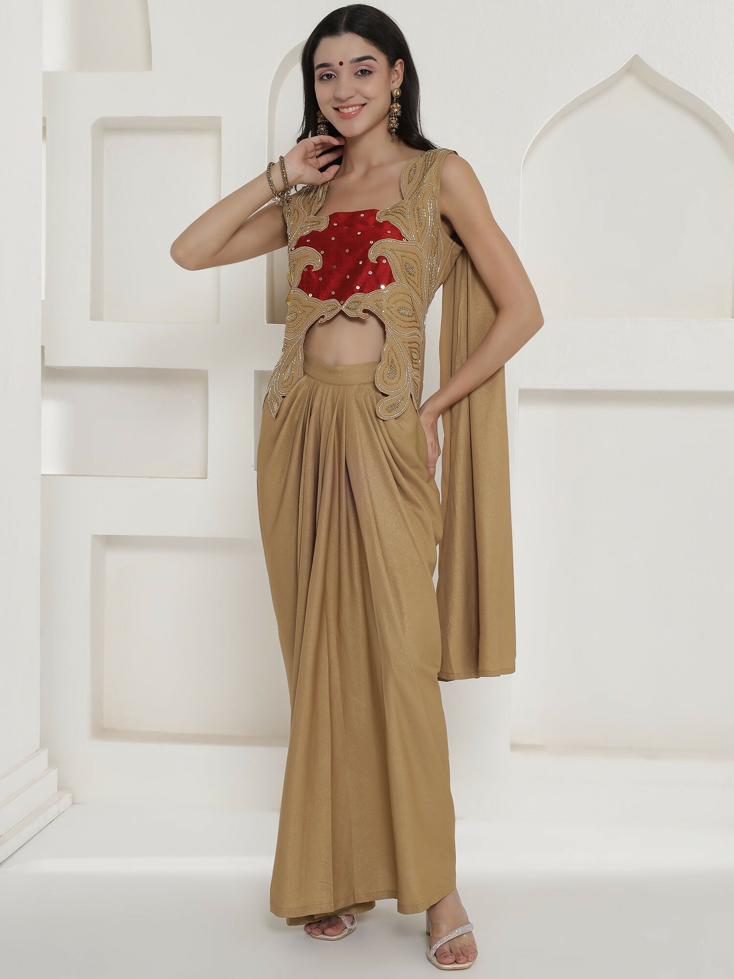 Joban Fashion Golden Shimmer Chinnon Skirt Set