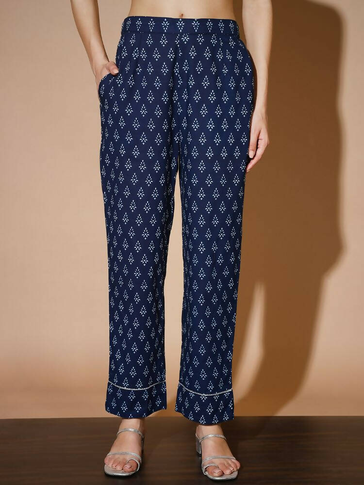 Myshka Women Blue Printed Kurta & Trousers