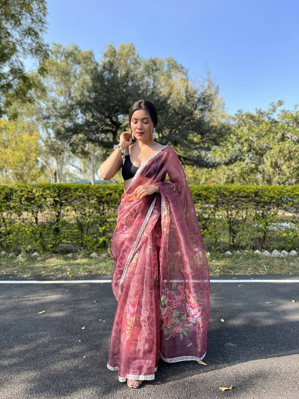 Vamsee Sia Maroon Organza Saree