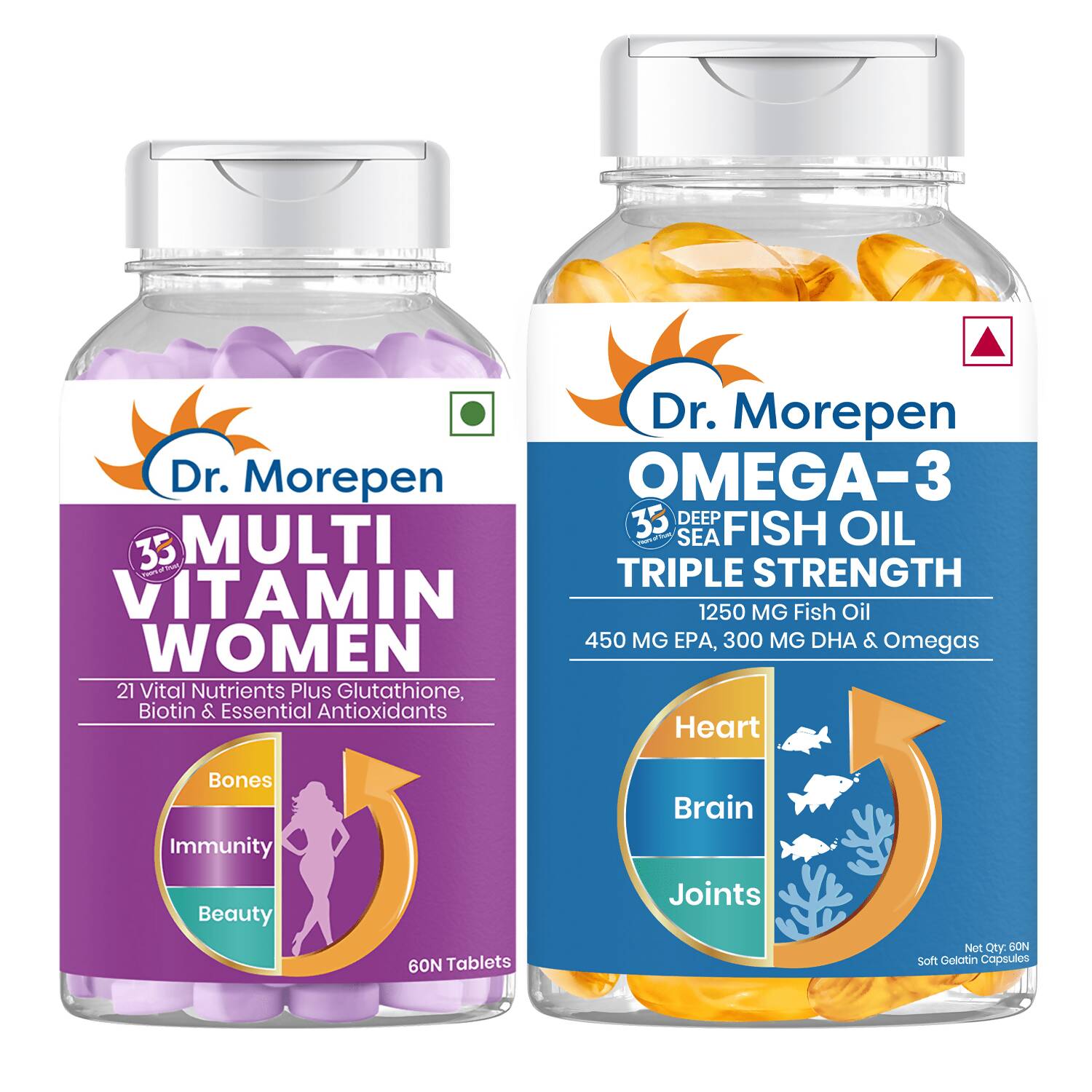 Dr. Morepen Multivitamin Women Tablets and Omega 3 Deep Sea Fish Oil Softgels Combo