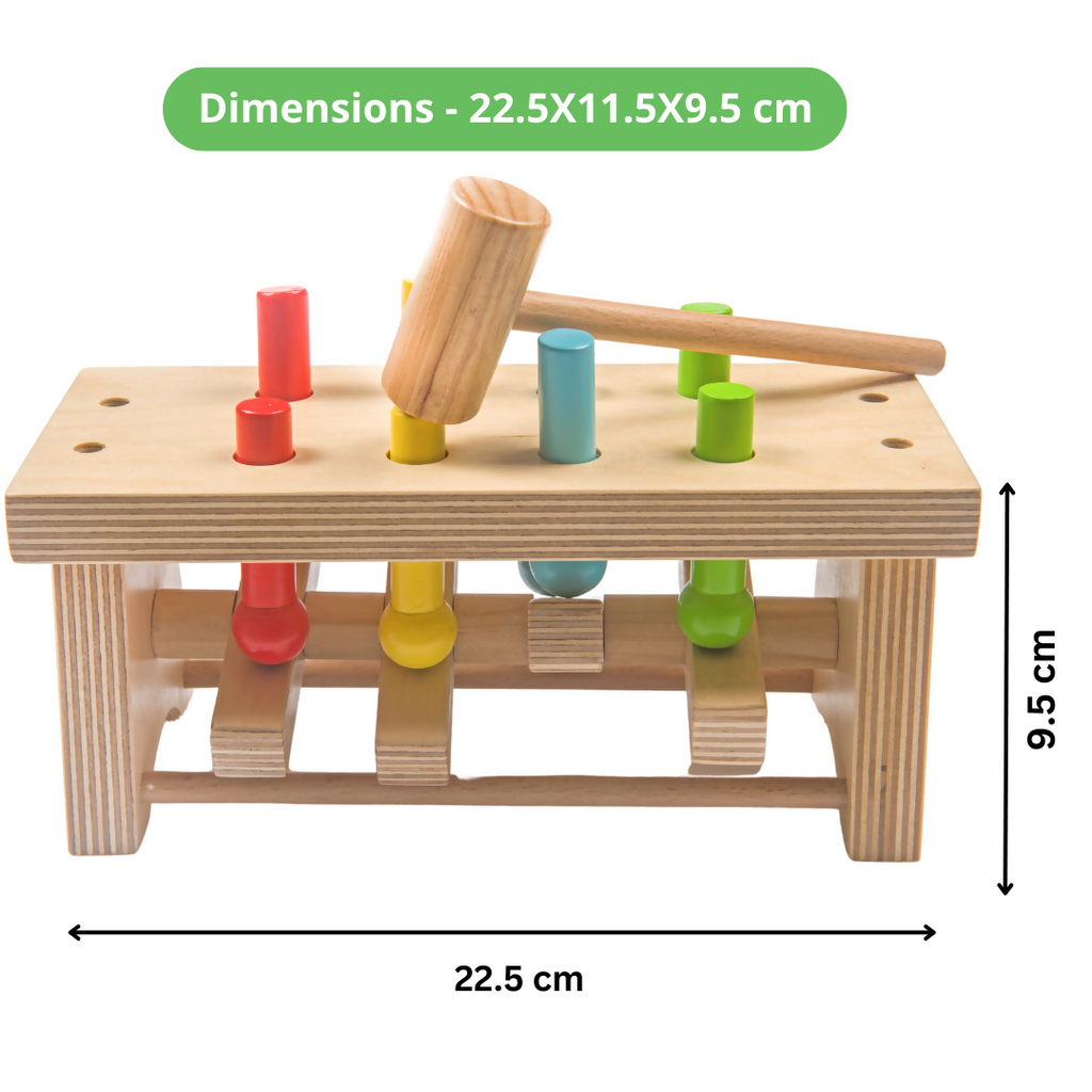 Nesta Toys Wooden Pounding Bench Toy with Hammer, Montessori Toy for Babies & Toddlers (1+ Years), STEAM Toddler Toy