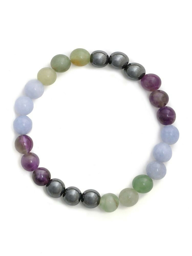 Red Carnelian, Amathyst Multicoloured Brown and Black Round crystal Beads Elastic Bracelet - Ruby Raang