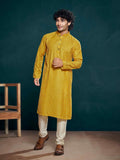 Yellow Viscose Designer Sequance Embroidery Work Men's Kurta Set - Mahotsav
