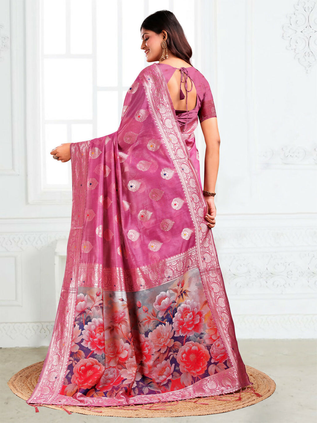Shree Shyam Fashion Linen Cotton Pink Saree