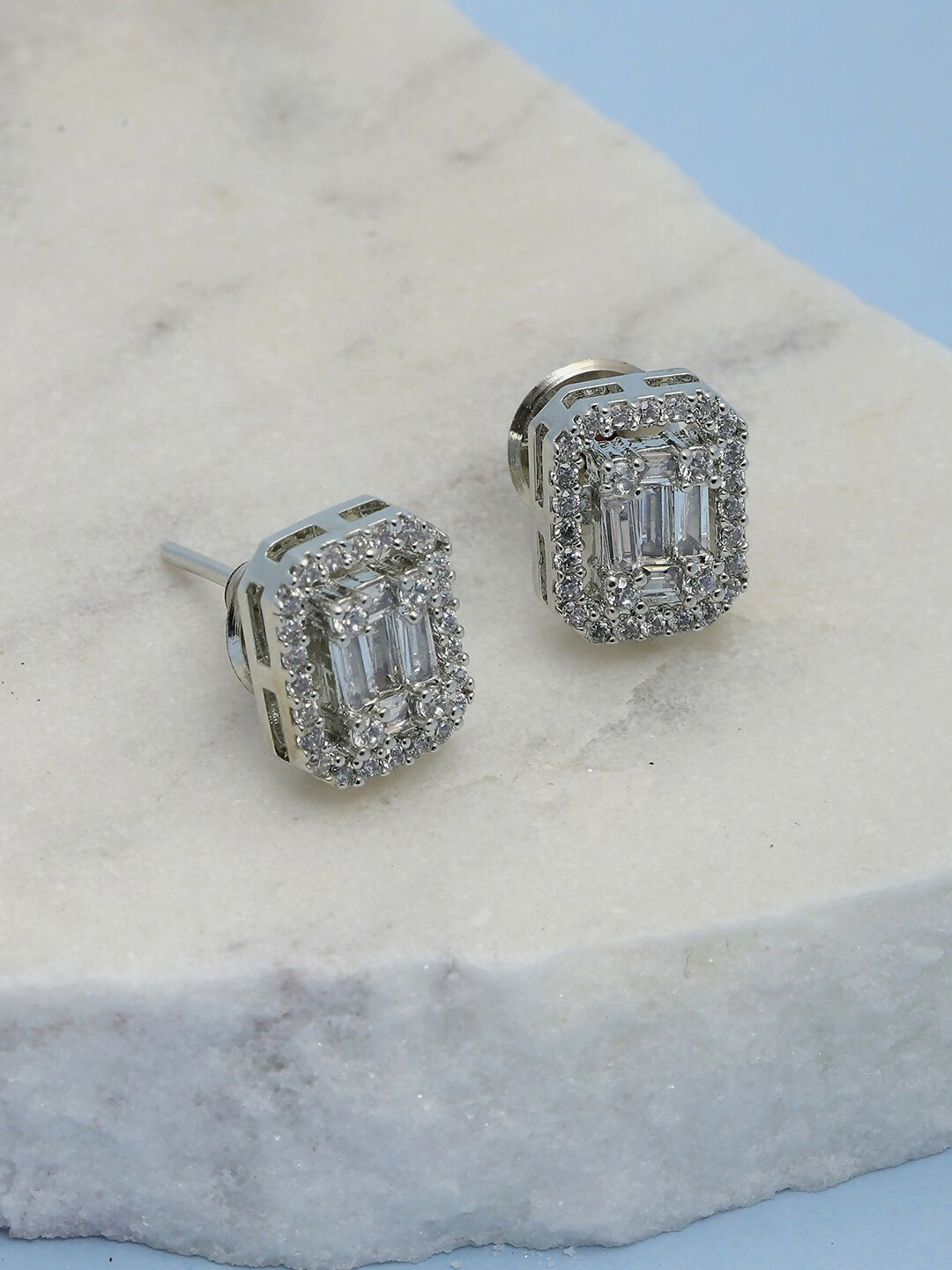 Silver Diamond Studs- Ruby Raang