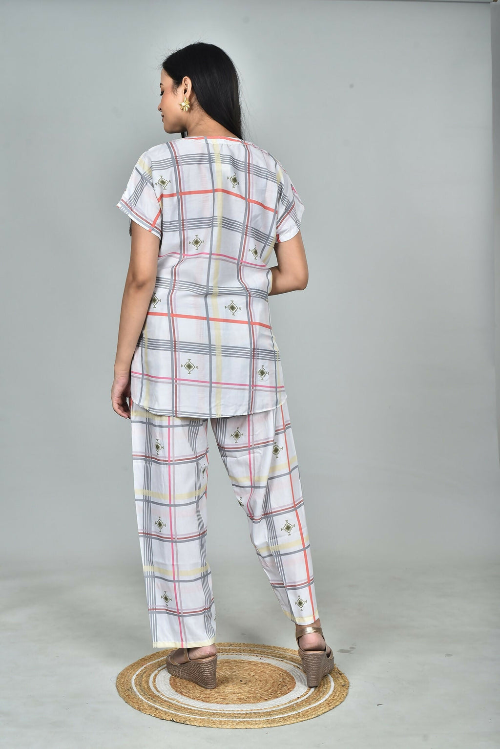 Morchari Digital Print Semi Muslin Co-Ord Set Top & Trouser-Multicolor