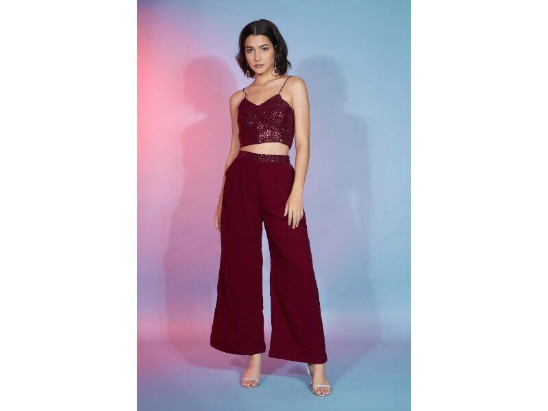 Red Georgette Sequence With Thread Designer Co-Ord Set - Flory