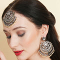 Diamond Earrings with Matching Maang Tikka- Ruby Raang