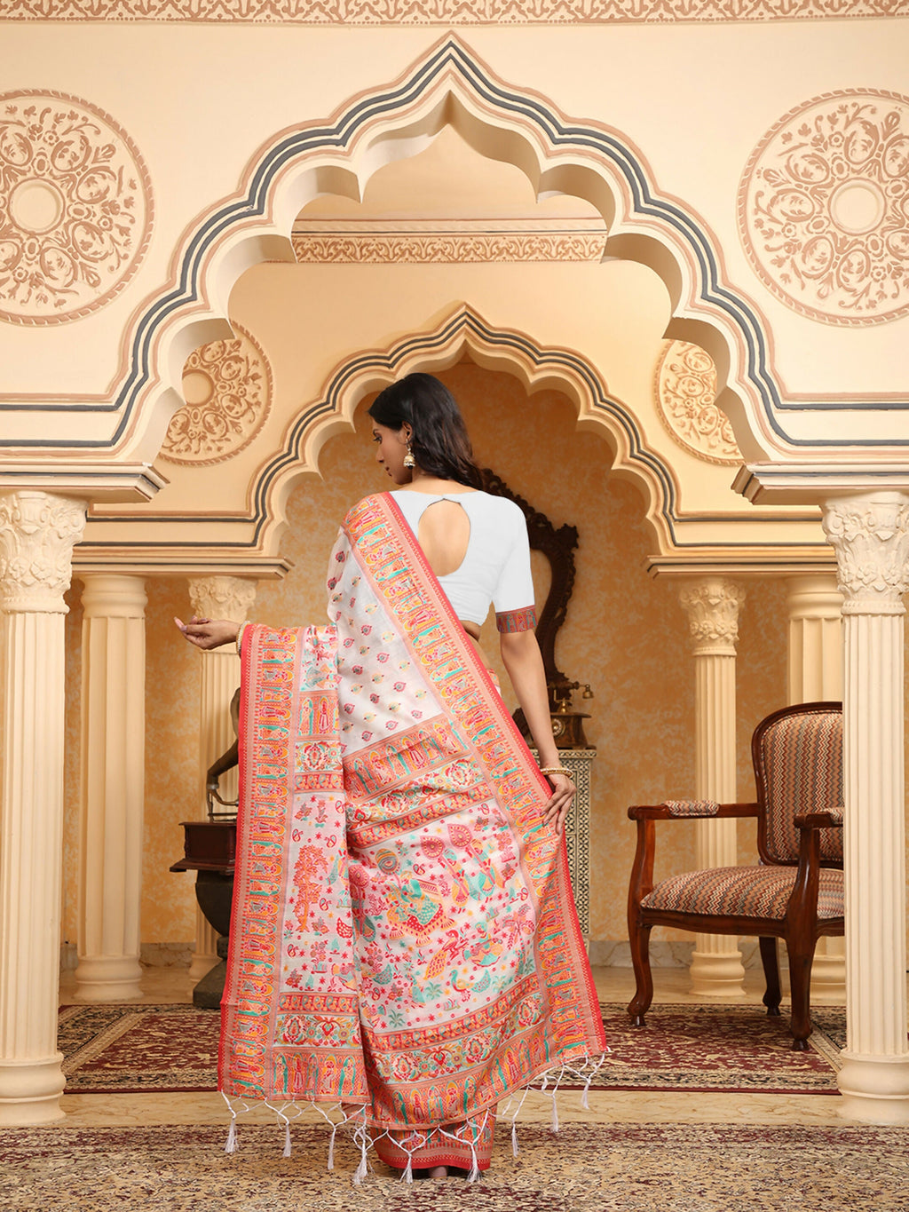 Shree Shyam Fashion Linen Cotton(Woven Work) Multicolour Saree