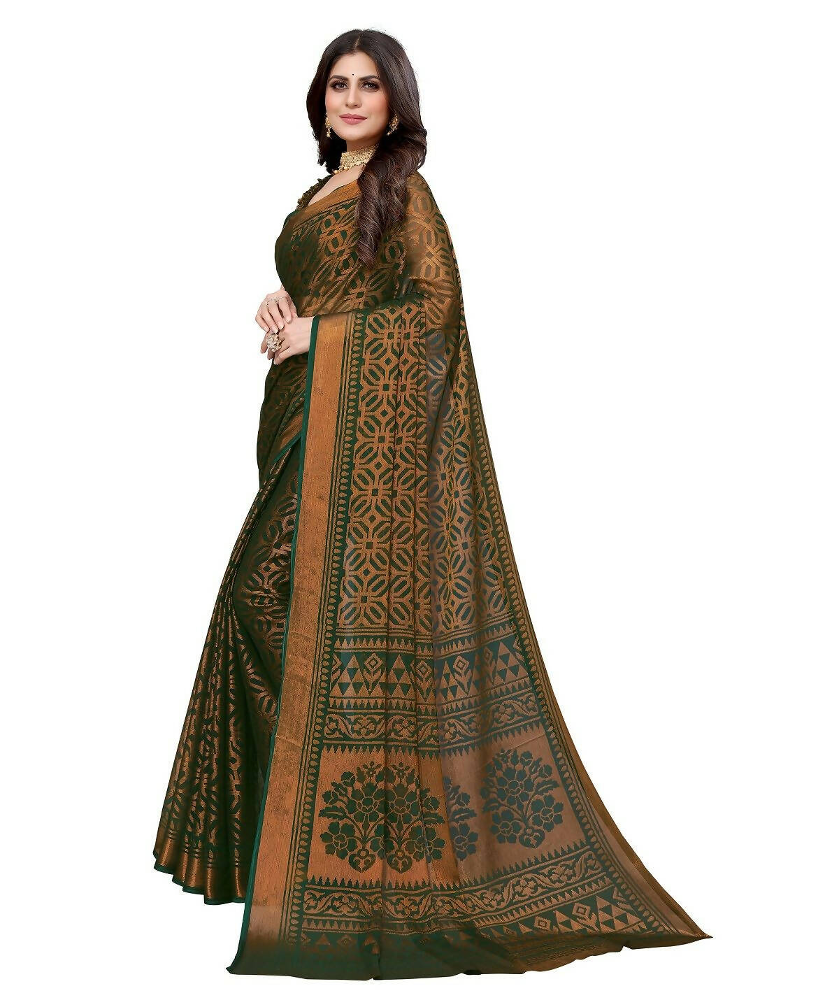 Vamika Green Chiffon Brasso Bollywood Style Woven Saree (BARKHA GREEN)