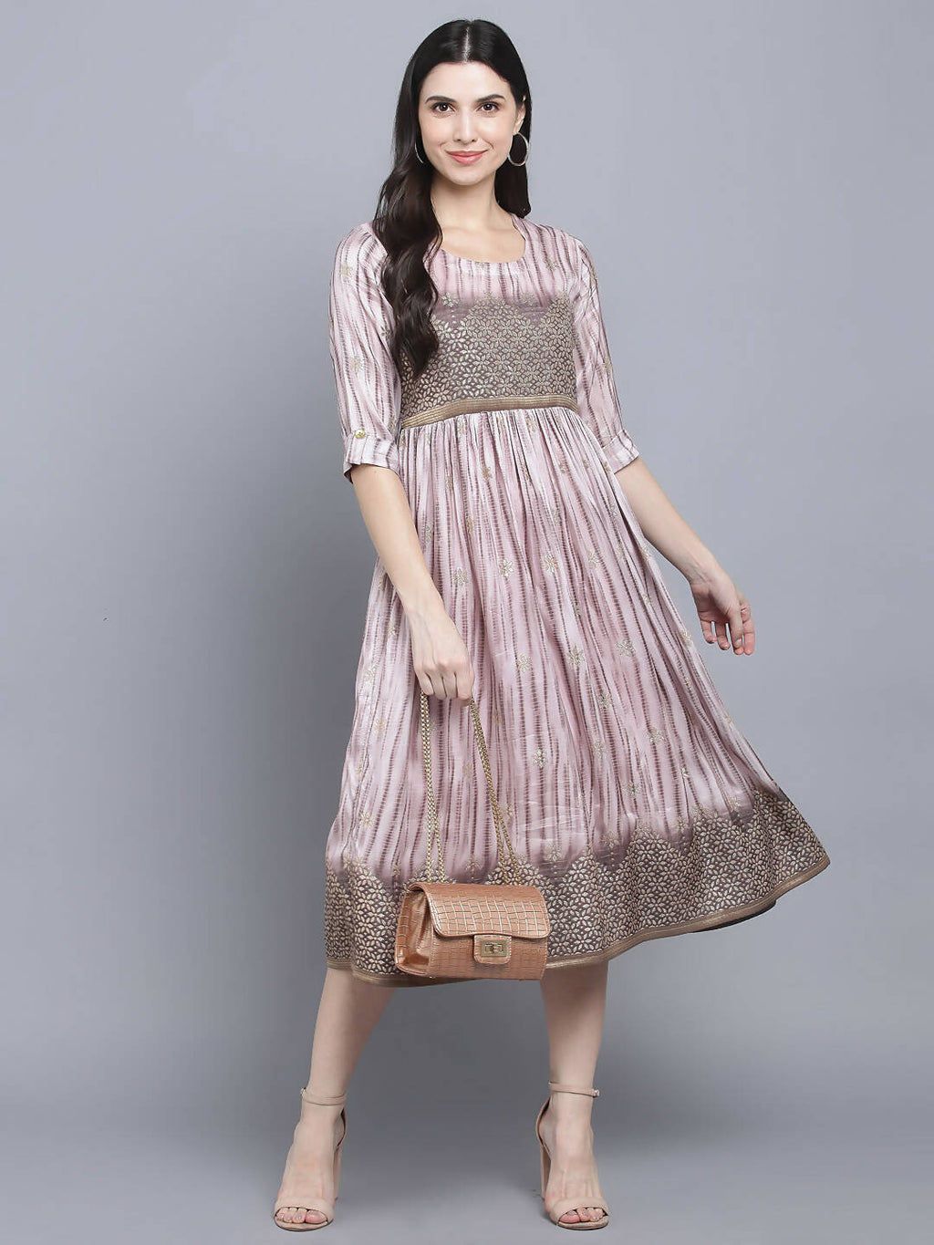 Myshka Women Grey Floral Midi Dress