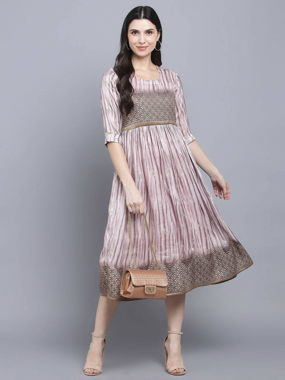 Myshka Women Grey Floral Midi Dress