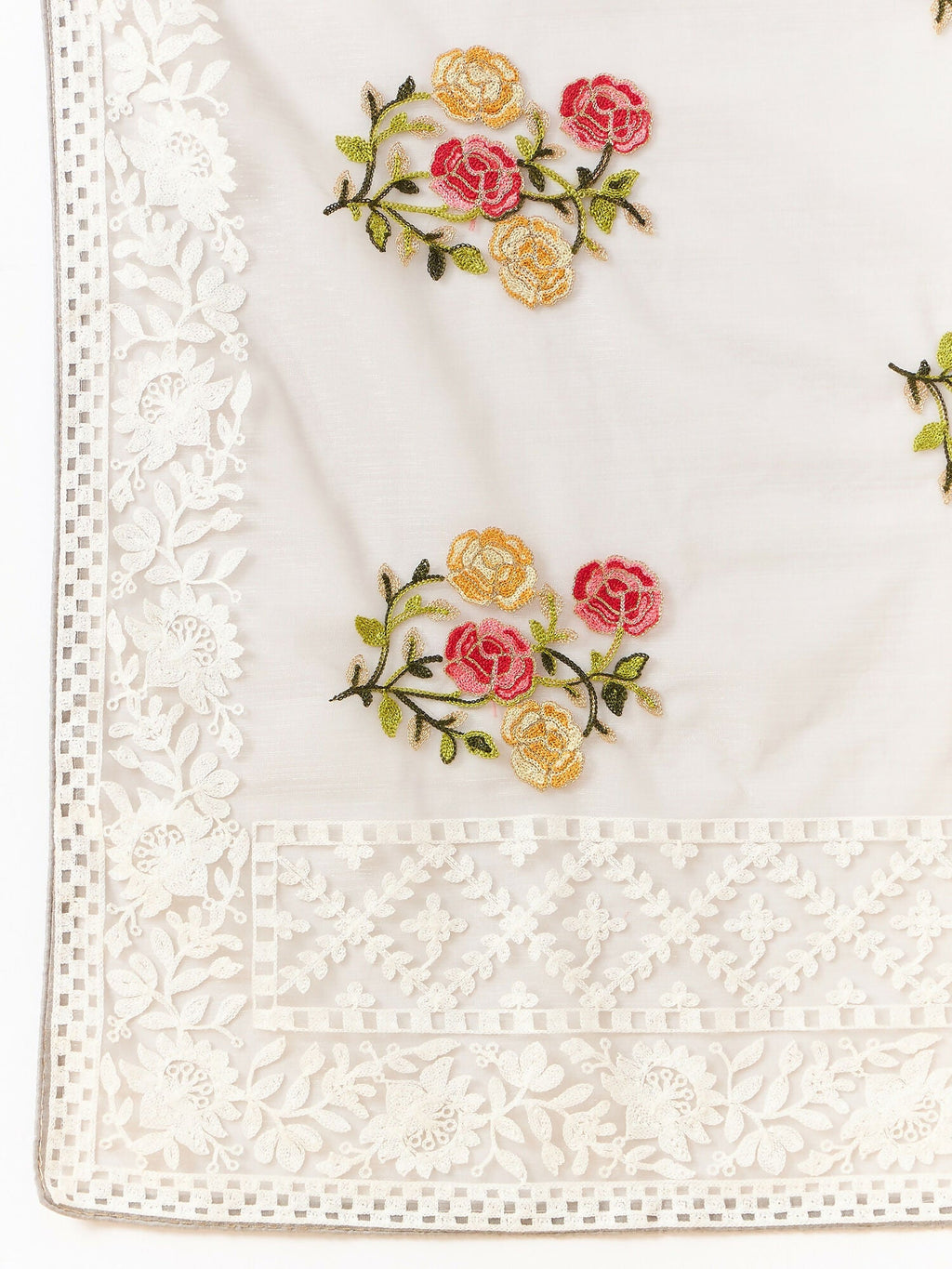 Grey Organza Floral Embroidered Saree with Unstitched Blouse Piece - Roozal