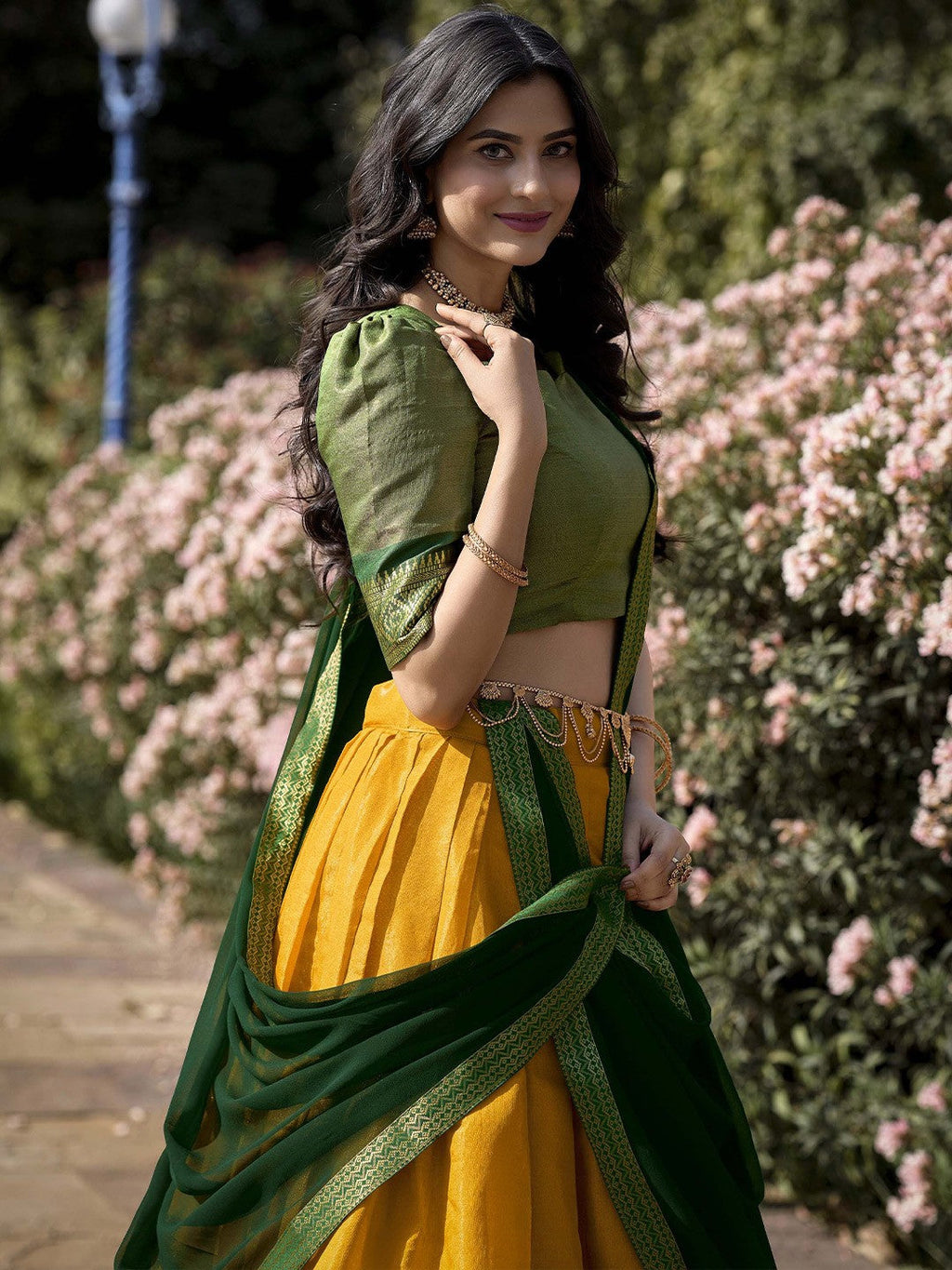 Lorenvalley Yellow Kanchipuram Zari Weaving Work Lehenga Choli with Dupatta
