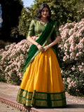 Lorenvalley Yellow Kanchipuram Zari Weaving Work Lehenga Choli with Dupatta