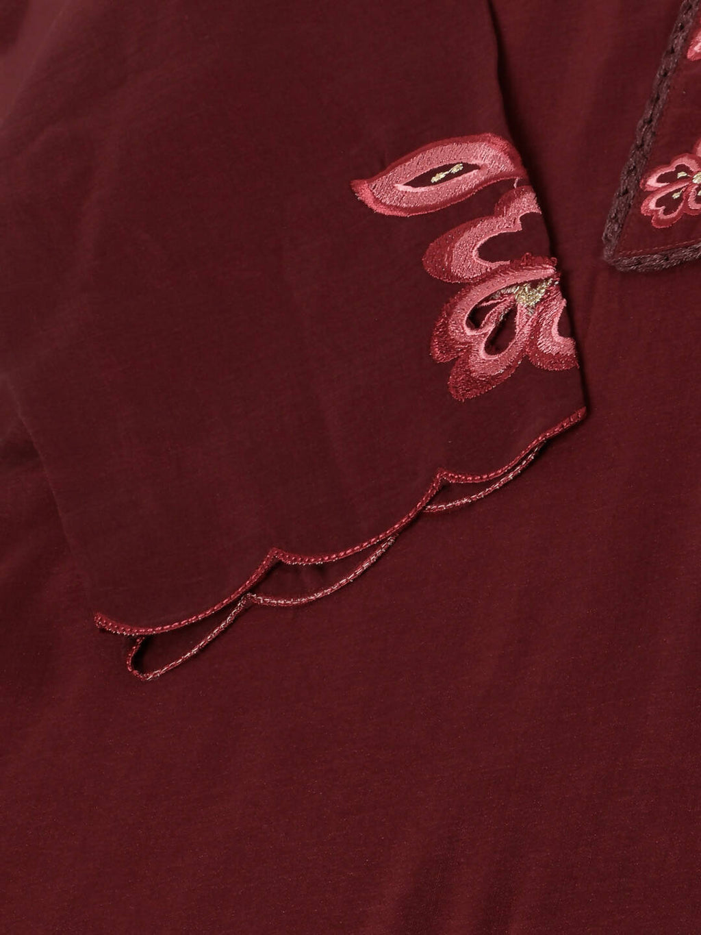 Maroon Chinon Silk Embroidered Straight Kurta with Trouser & Dupatta - Salimar