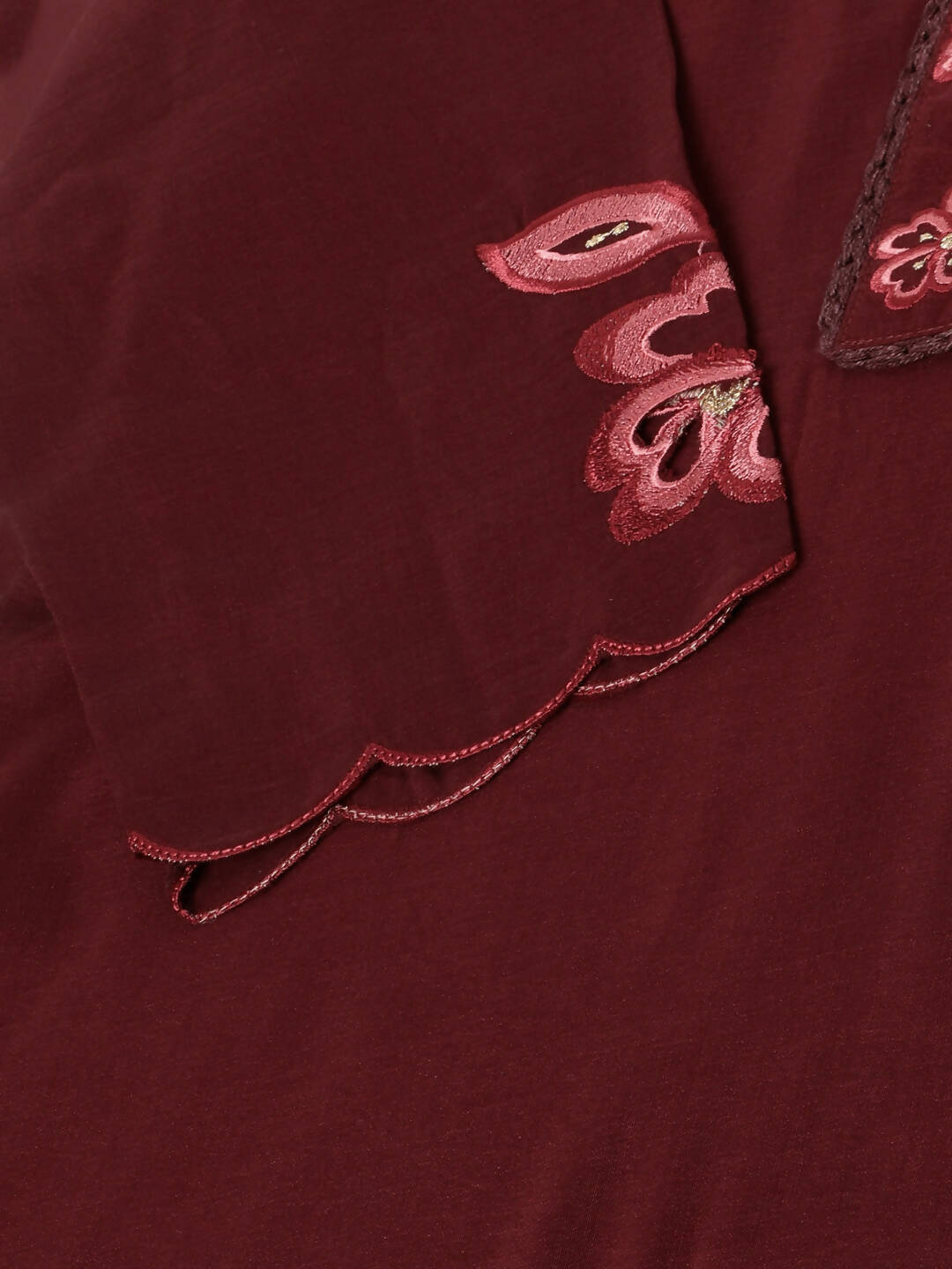 Maroon Chinon Silk Embroidered Straight Kurta with Trouser & Dupatta - Salimar