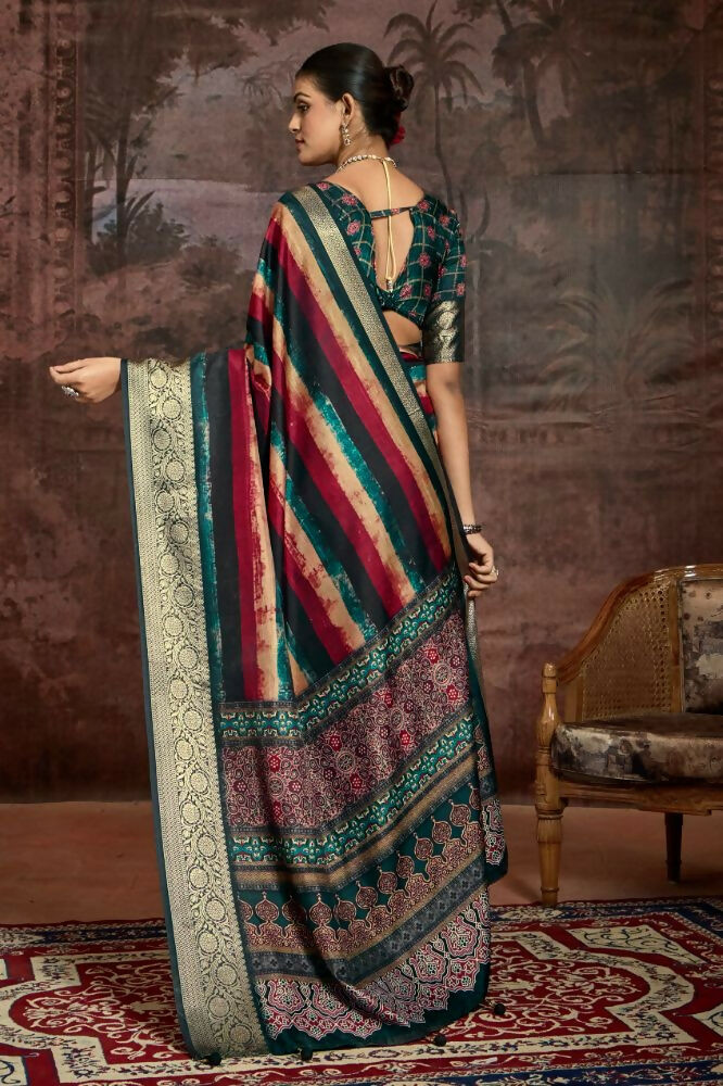Joban Fashion Multi Color Dola Tussar Silk Self Jacquard Border Saree