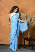 Very Much Indian Mul Cotton Khadi Design Handloom Woven Saree - Blue