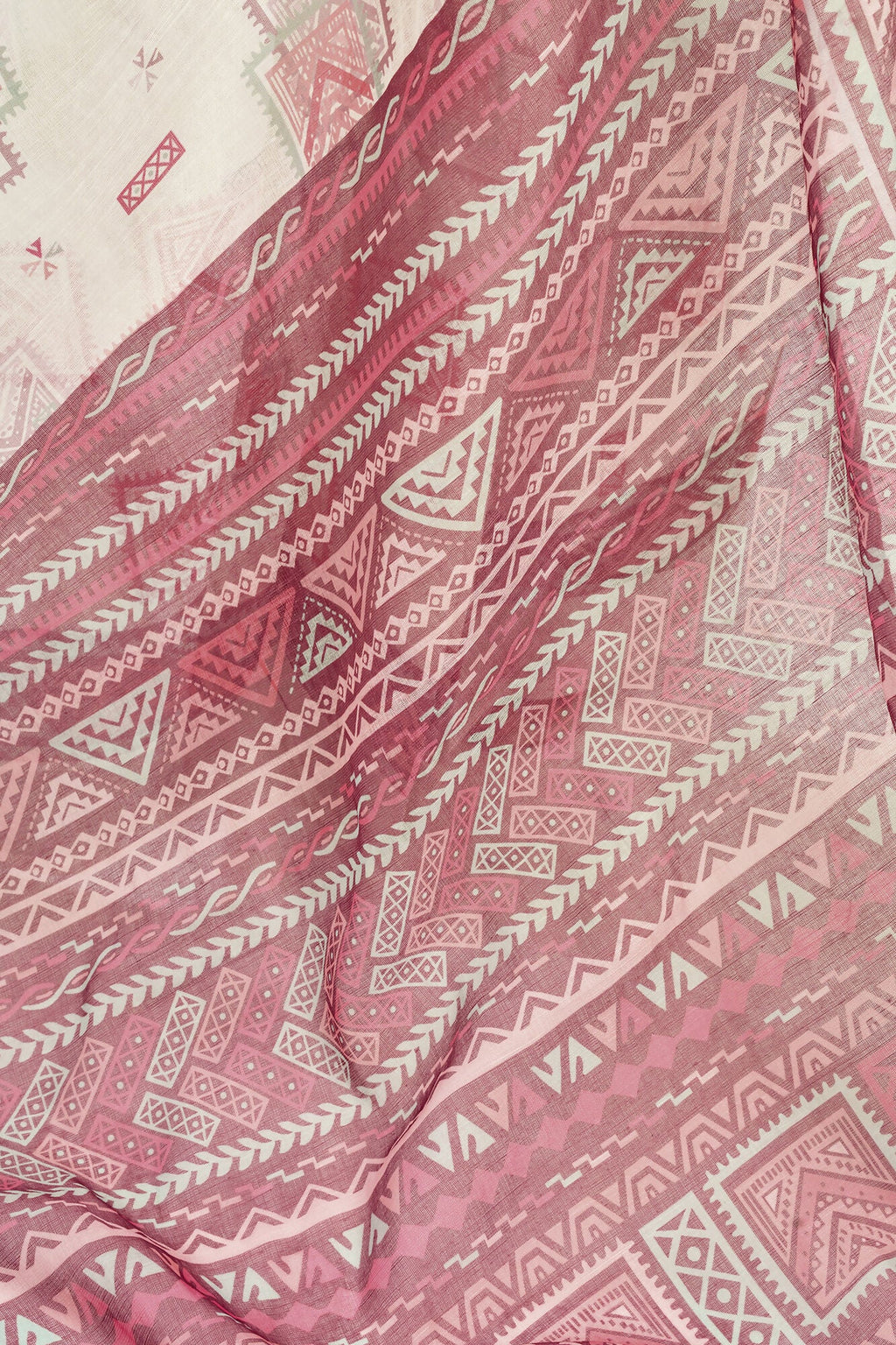 Vastranavya White Maroon Digital Printed Linen Ready To Wear Designer Saree with Unstitched Blouse