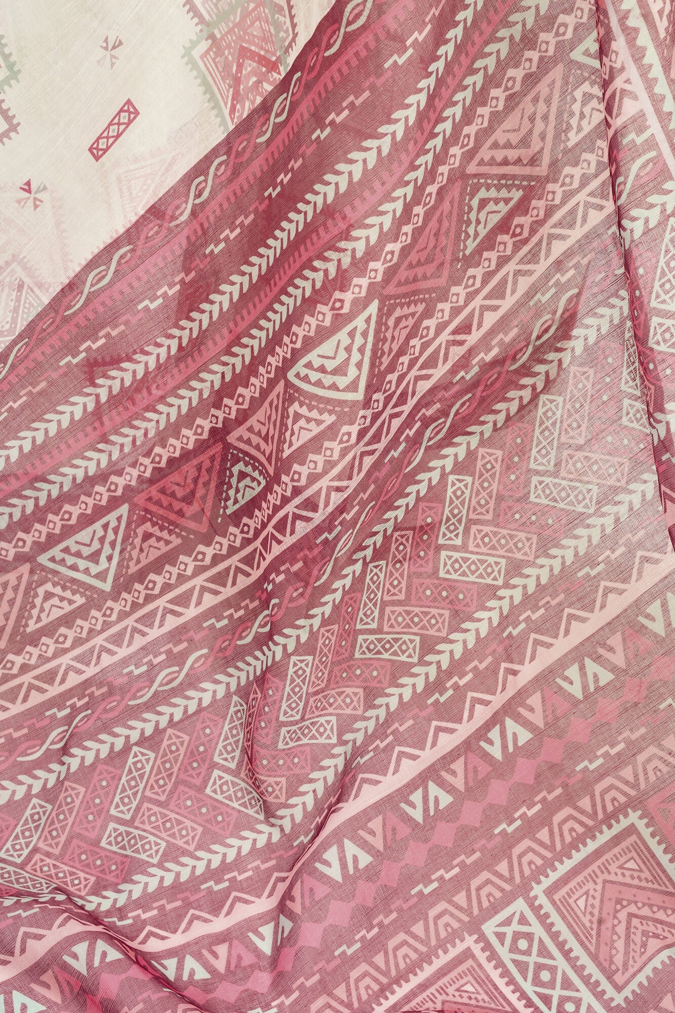 Vastranavya White Maroon Digital Printed Linen Ready To Wear Designer Saree with Unstitched Blouse