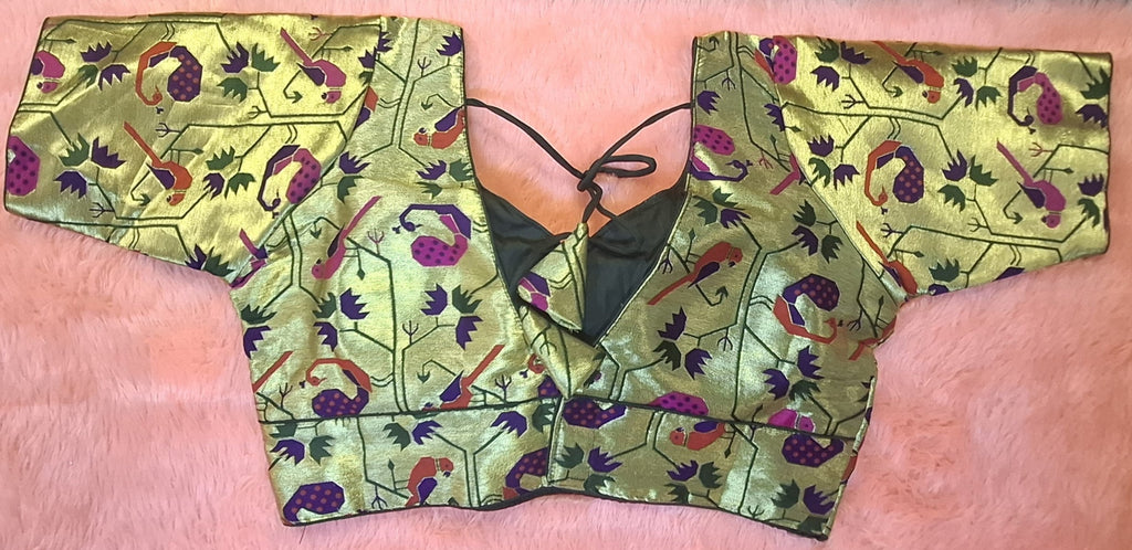 Kia Fashions Bottle Green Jacquard Weave Multi Color Paithani Readymade Blouse