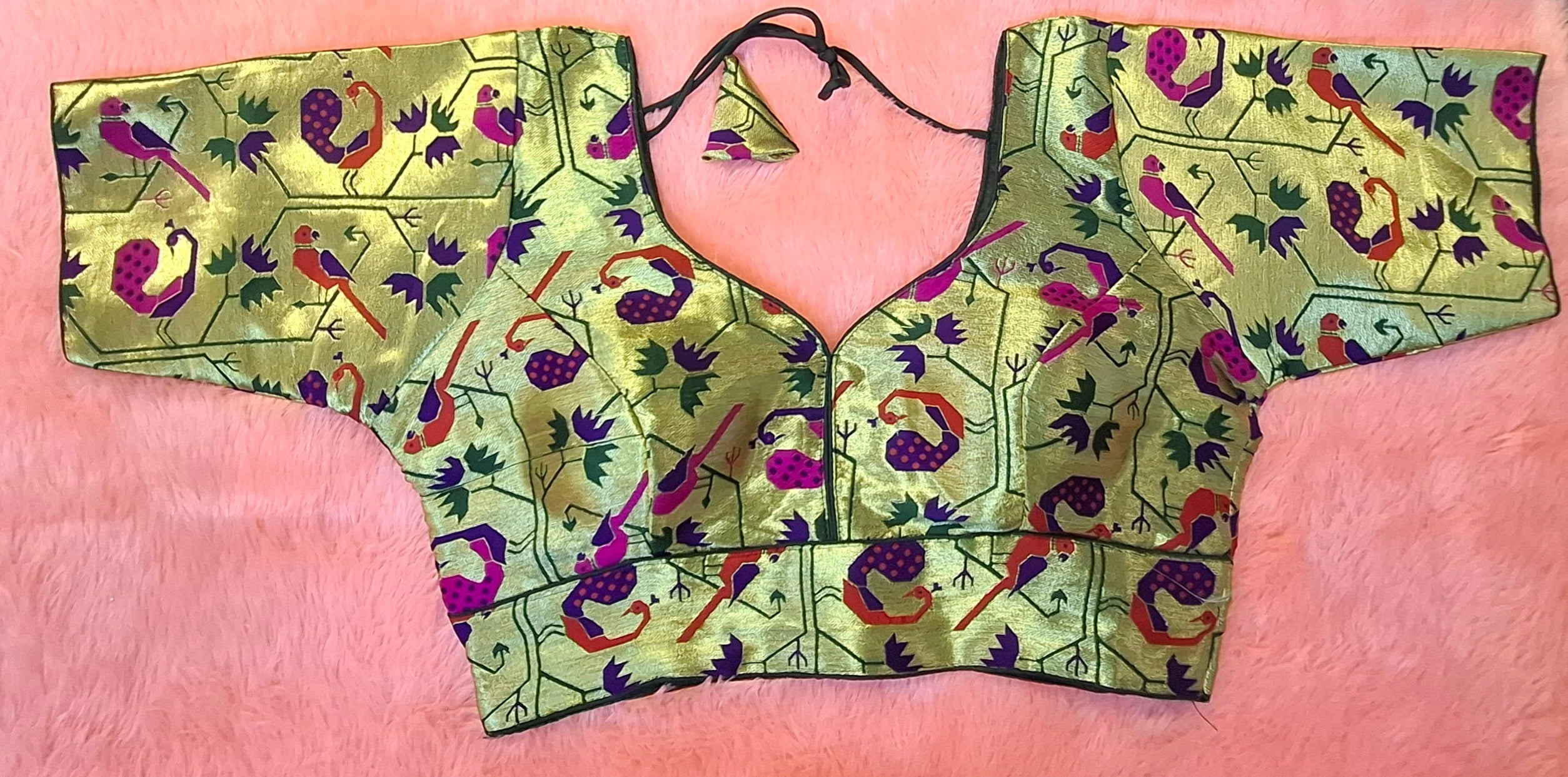 Kia Fashions Bottle Green Jacquard Weave Multi Color Paithani Readymade Blouse