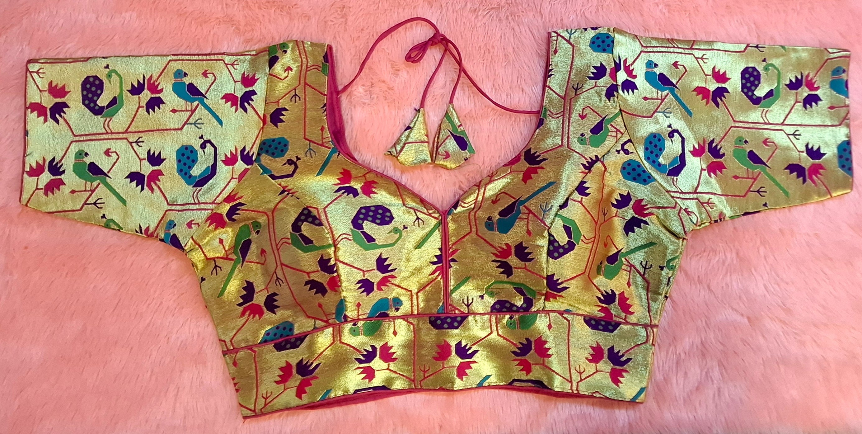 Kia Fashions Hot Pink Jacquard Weave Multi Color Paithani Readymade Blouse