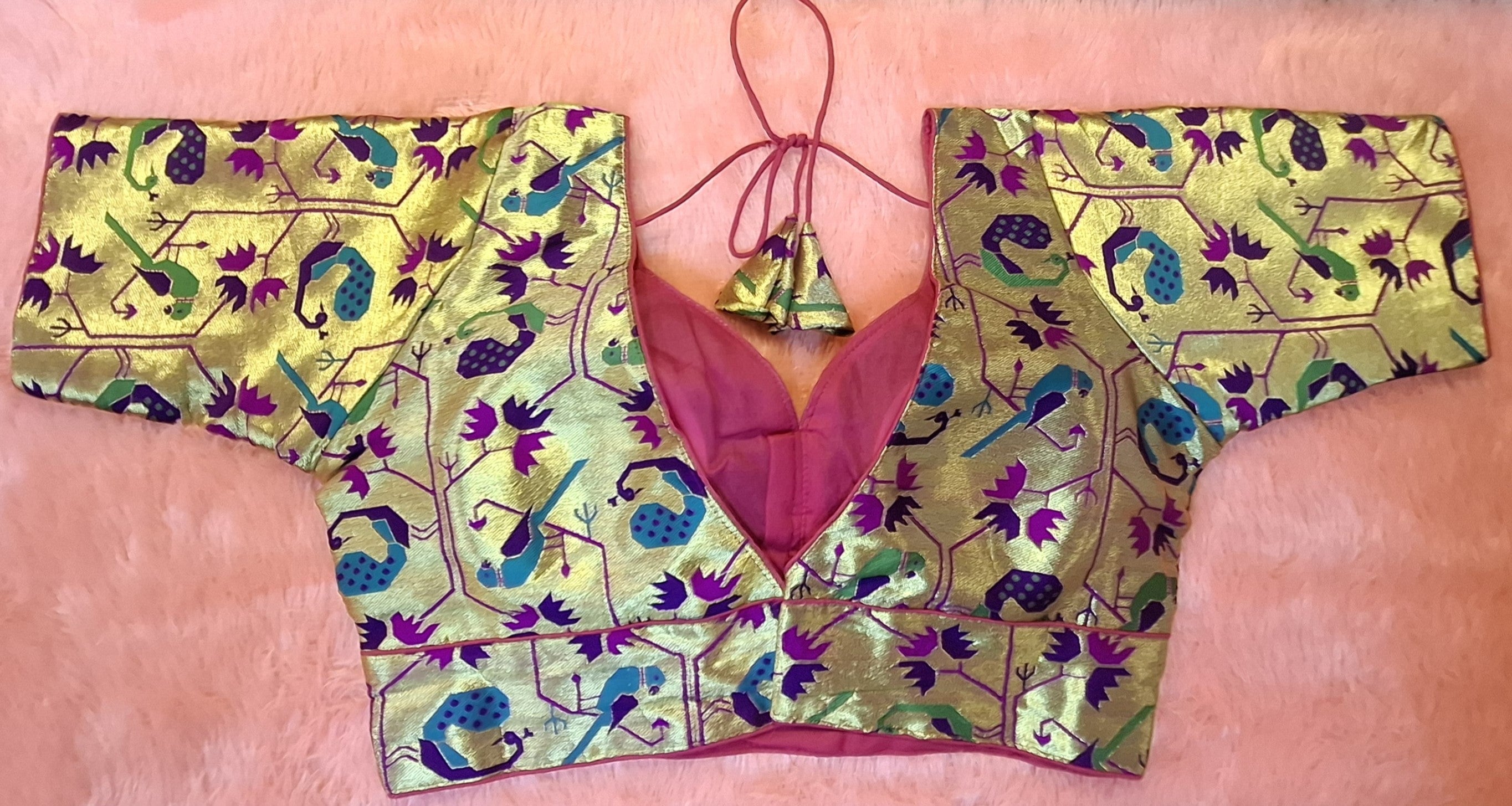Kia Fashions Magenta Jacquard Weave Multi Color Paithani Readymade Blouse