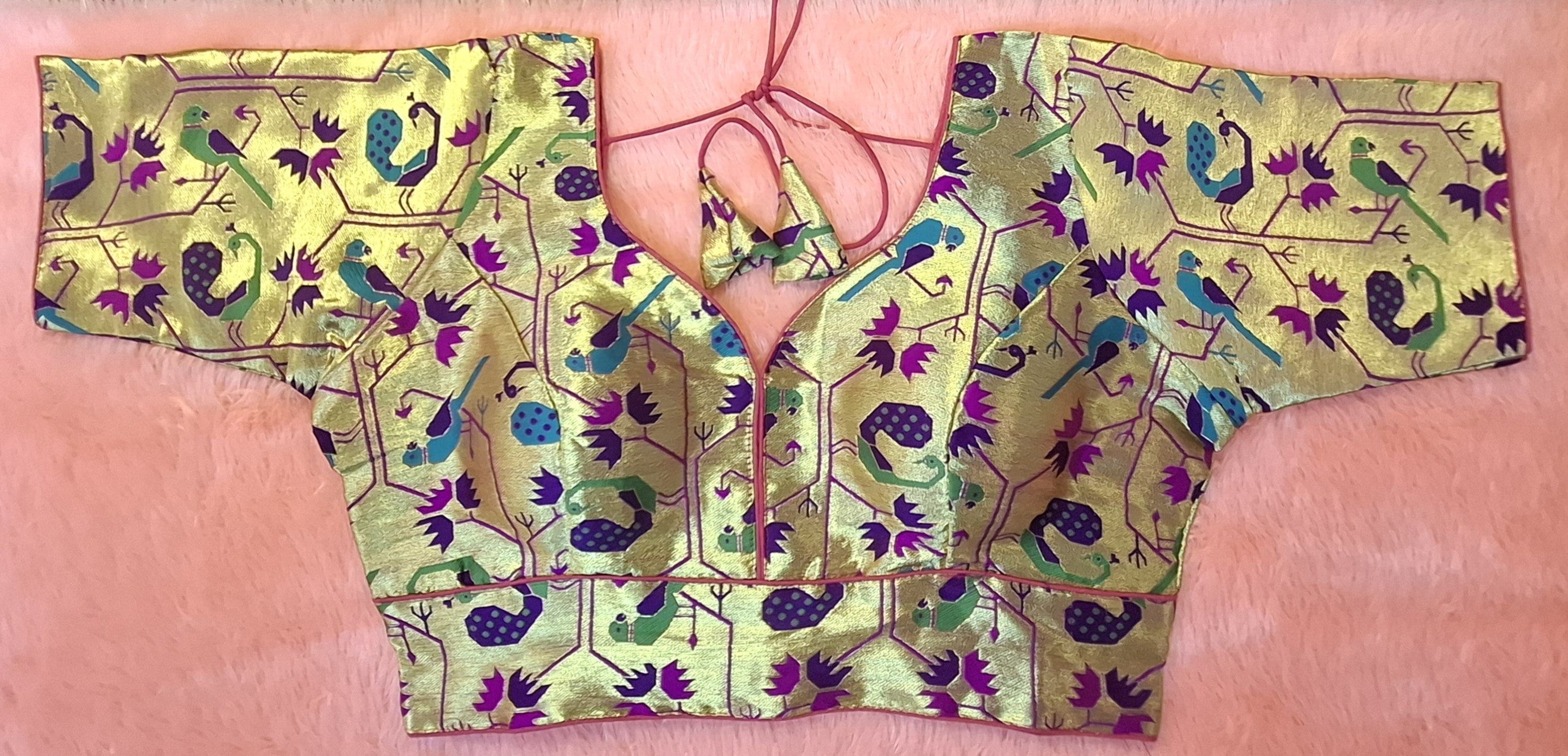 Kia Fashions Magenta Jacquard Weave Multi Color Paithani Readymade Blouse
