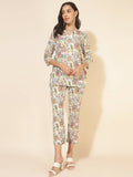 Janasya Women's White Cotton Printed Casual Regular Co-ords
