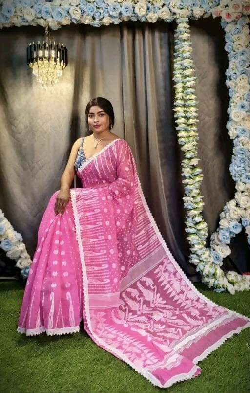 Exclusive Collection Beautiful Light Pink Jaal Jamdani Saree