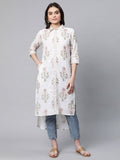 Ahalyaa Women's Off White Pure Cotton Floral Printed Kurta