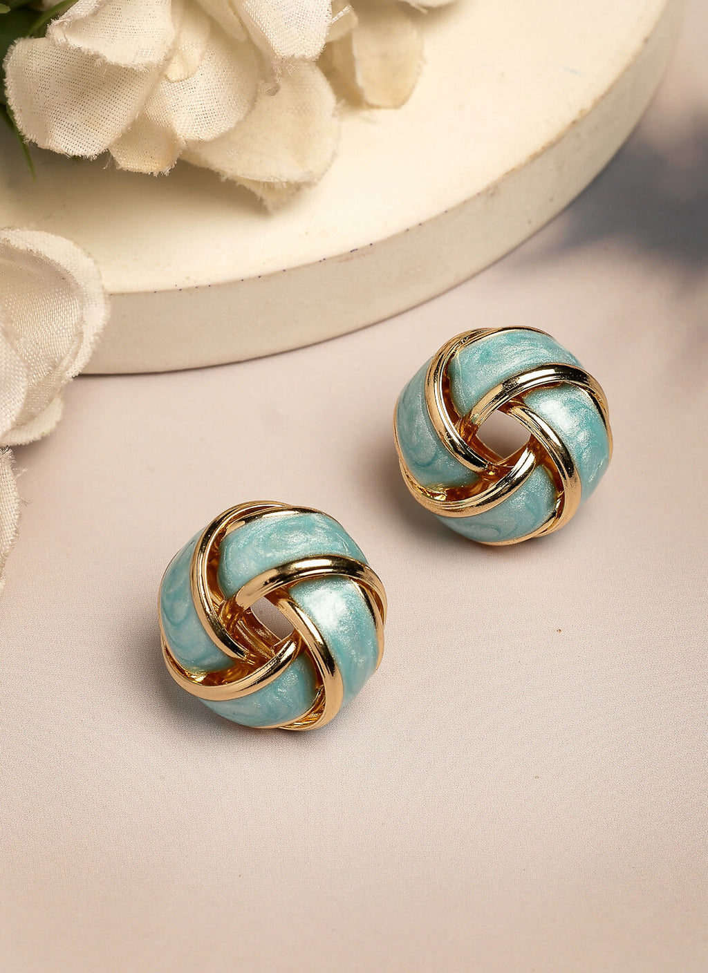 NVR Women's Turquoise Blue Floral Shape Stud Earrings