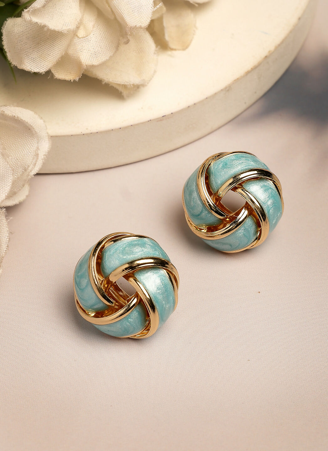 NVR Women's Turquoise Blue Floral Shape Stud Earrings