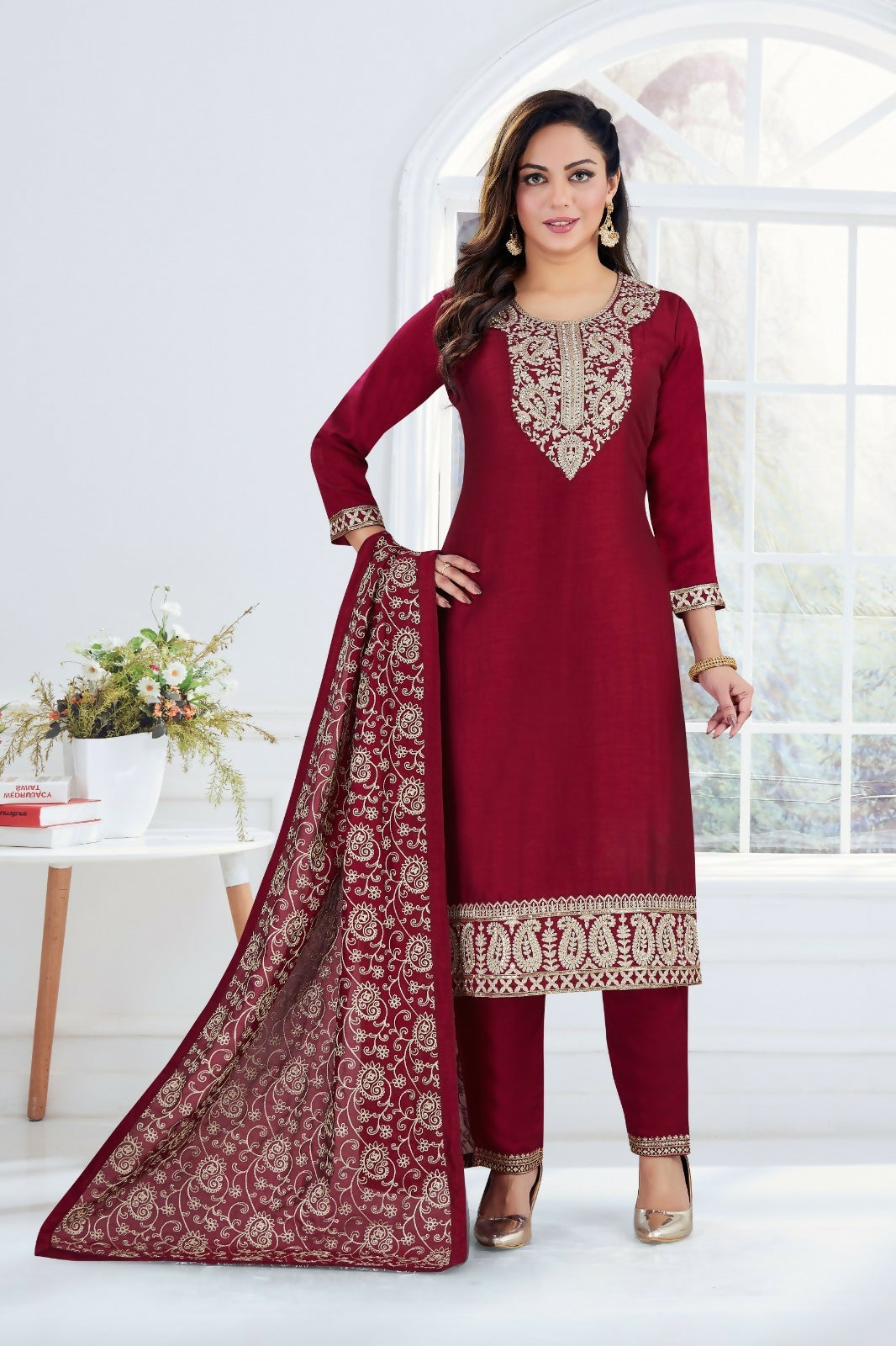 Joban Fashion Silk Maroon Color Kurta Set