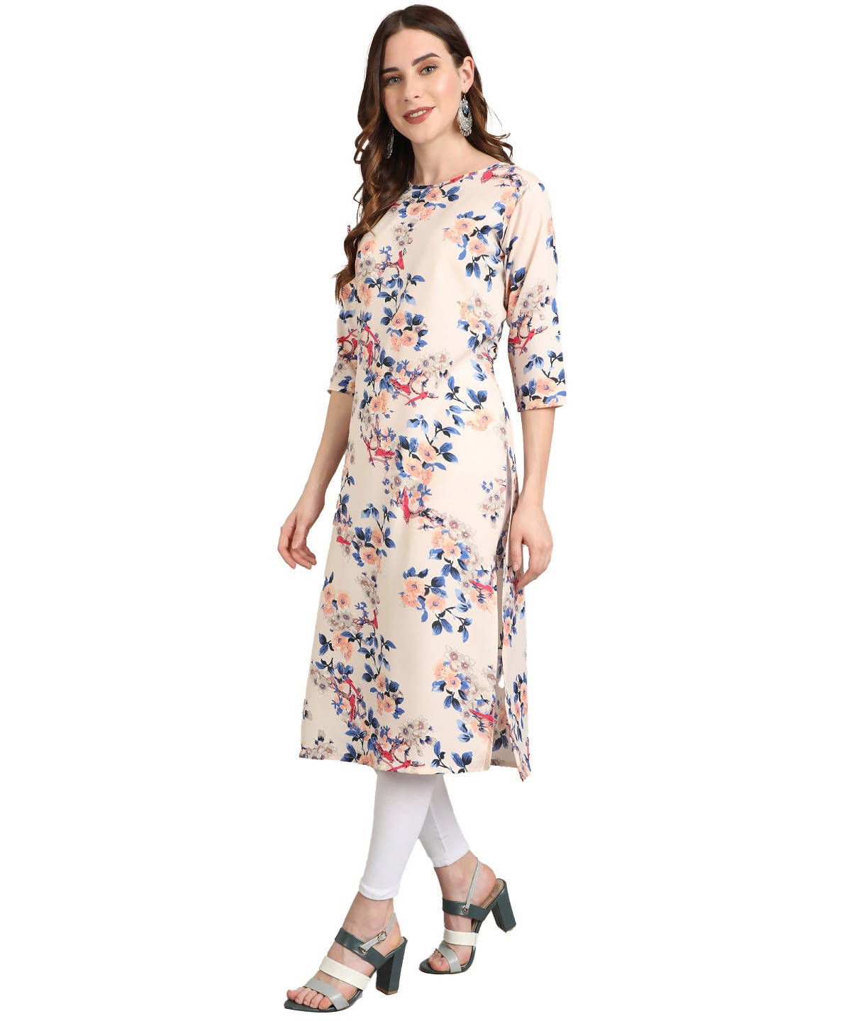 Vamika Cream French Crepe Printed Party Wear/Casual Wear Kurti (K1057 M)