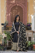 Vastranavya Star Georgette with Embroidery Zari Sequins-work Gown & Dupatta - Black