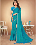 Sky Blue Chiffon Leheriya Printed Saree With Unstitched Blouse Piece - Swarna