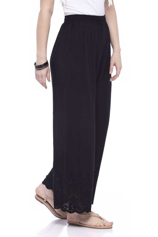 Mominos Fashion Reyon Cotton Black Embroidery Chikan Palazzo