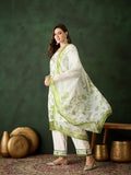 Green & White Roman Silk Embroidered Kurta With Trouser & Dupatta - Bhumi