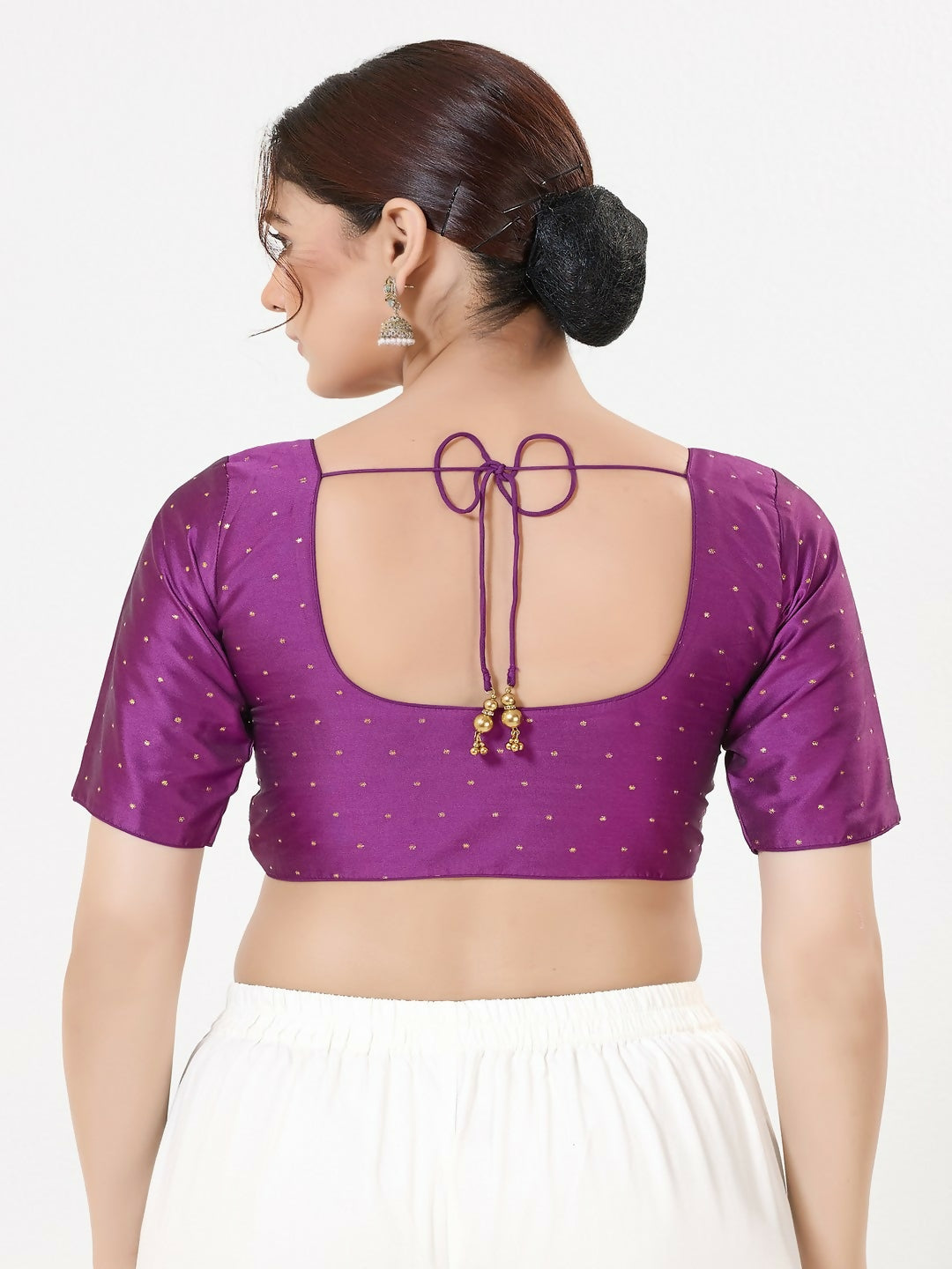 Joban Fashion Purple Taffeta Silk Elbow Sleeveless Front Open Blouse