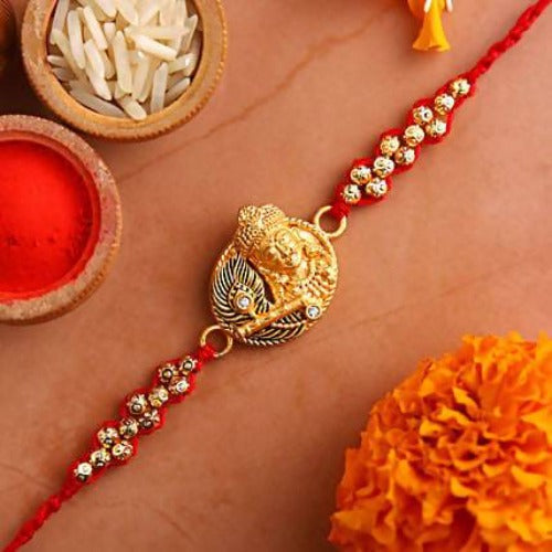 Krishna With Flute Rakhi and Cashew Jar